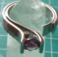 925 Amethyst ring, size 8 1/4, With CZ Stones, Unusual Glam Design!!!