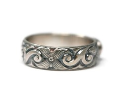 Oval Amethyst Ring Flower Wave Pattern 925 Sterling Silver E-W