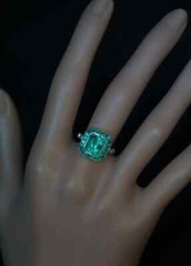 Sparkling Bluish Green Emerald Cut 3.15CT Emerald & White CZ Halo Vintage Ring
