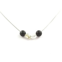 Brazilian Rutile Quartz Tourmaline Necklace + Matte Black Onyx Beads 8 Mm Chain
