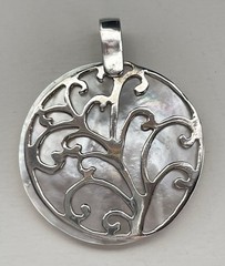 Vtg Tree Of Life Mother Of Pearl Sterling Silver 925 Pendant Symbol Of Strength