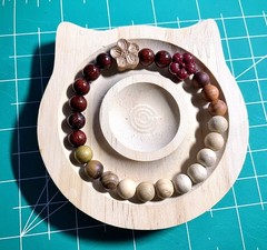 Hand Made Sandalwood Beads Peach Wood Blossom And Cinnabar Flower Bracelet