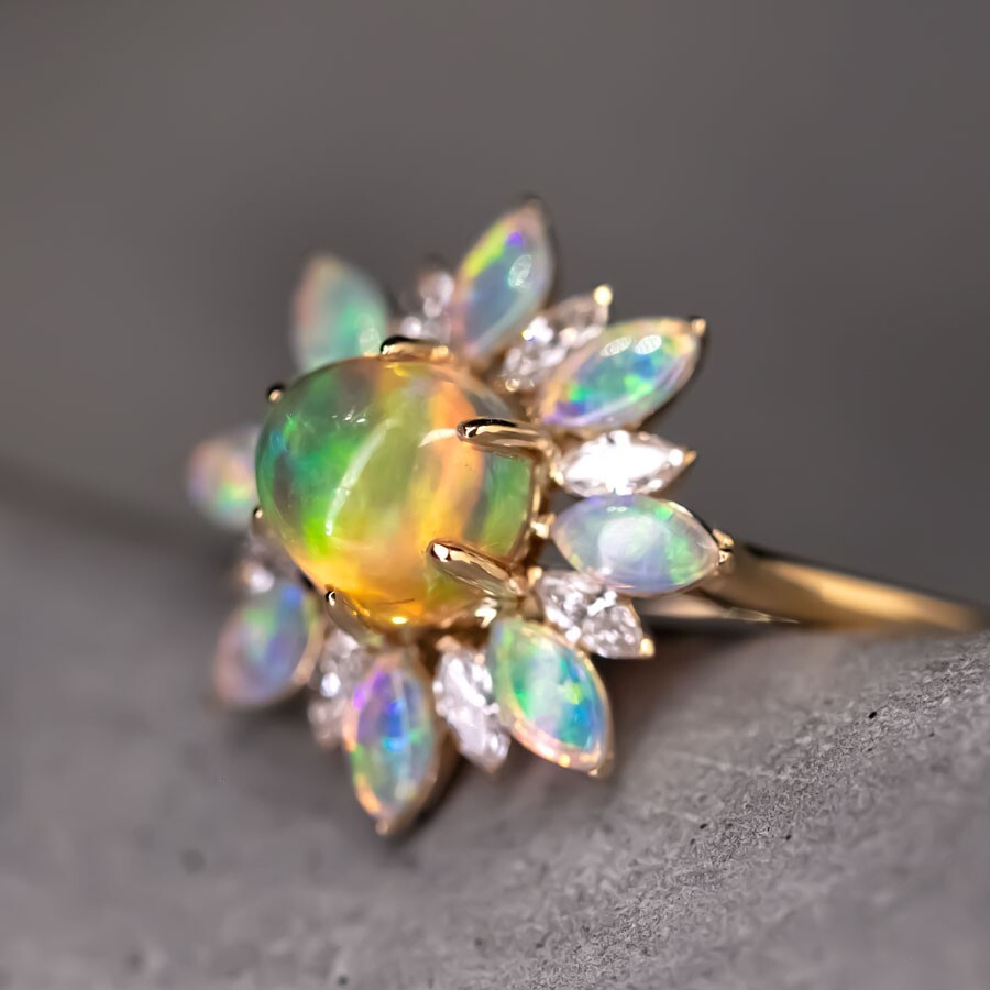 My Shining Star – 1.54ct Fire Opal Marquise Cut Diamond Engagement Ring 18K Gold