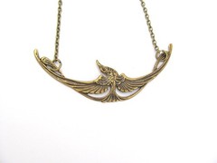 Art Nouveau Bird Necklace Egyptian Revival Pendant Oxidized Brass Chain Birthday