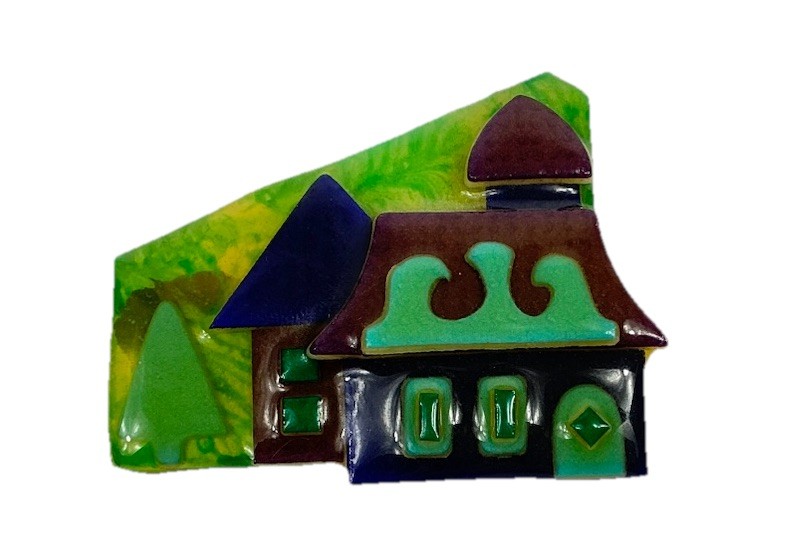 Vintage House Pins By Lucinda Purple Green Evergreen Spruce Tree