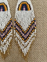 Handmade Miyuki Seed-Bead Fringe Dangling Earrings Rainbow White Multi NWT