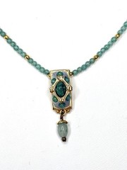 Michael Golan Green Aventurine Beaded Necklace Gold Accents Pendant Israel Art