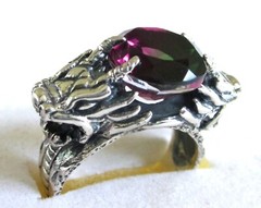 Watermelon Quartz Dragon Ring / size 9/ 925 Sterling Silver / 5.25 ct, 12.3 g