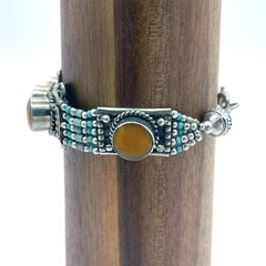 Artisan Tibetan Silver Nepalese Amber Bracelet Ornate Showstopper Exotic Glam
