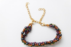 Handmade Beaded Bracelet Woven Cuff Gold Tone Adjustable Chain Gift for Her