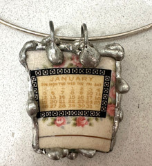 Artisian Pendant Broken Antique China Pendant – January -w/ crazing