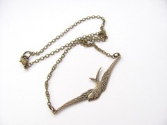 Swallow Necklace Pendant Antiqued Brass Bird Sparrow Art Nouveau Style Gift