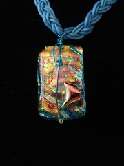 Rectangular Iridescent Art Glass Pendant – Blue and Gold Dicroic
