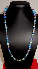 Jewelry – Handcrafted Glass Bead Necklace with Silver toned Heart Closure – 24″
