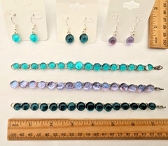 Handcrafted Lot of 3 Dichroic Glass Bracelets/Bonus Earrings/Sterling Silver EW
