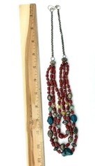 Vintage Dyed Howlite Agate Rhodonite Coral Tube Bead Graduated Strand Necklace