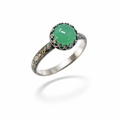 8mm Chrysoprase Ring Symmetrical Flower Crown 925 Sterling Silver
