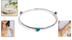 Versatile Handmade Bangle Bracelet with Three Glass Gems – Eco-Conscious Jewelry