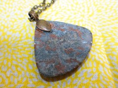 Chesolite Jasper Cabochon Pendant w/ 24″ Antiqued Brass Tone Cable Chain / G