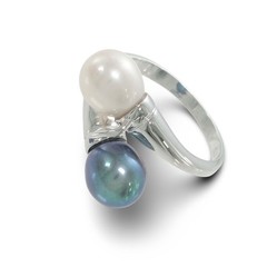 Solid 925 Sterling Silver Twin Blue & White Cultured Pearl Cocktail Ring – TPJ