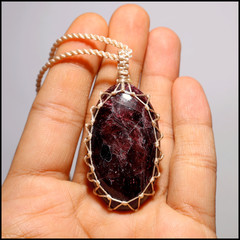 Amulet Of Strength~ Natural Rhodolite Garnet Hand Woven Macrame Crystal Necklace