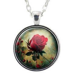 Red Rose Flower Art Pendant Necklace, Romantic Handmade Jewelry Gifts