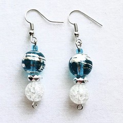 Handmade Blue Swirl Art Glass Dangle Earrings Modernist Style Jewelry Gift