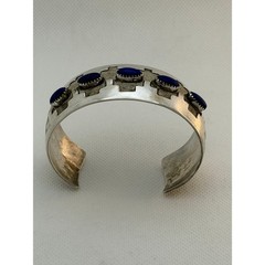 Native American Step Kiva Sterling Cuff Bracelet Lapis Lazuli 40+g