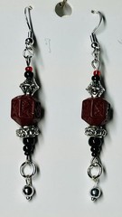 Chinese Cinnabar Bead Dangle Earrings 925 Sterling Silver Handmade Jewelry