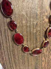 Charles Albert abalone Necklace Alchemia Red Gold Tone iridescent Signed 19”