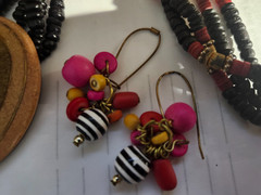 Boho Multicolor Wood Bead Statement Necklace & Dangle Earrings Set Artisan