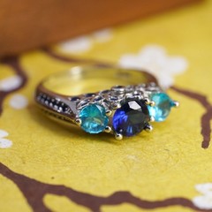 Size 6, vintage Sterling 925 silver handmade engagement ring sapphire and topaz