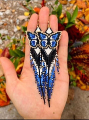Tribal Earrings Native Large Boho American Seed Beads Handmade Earring