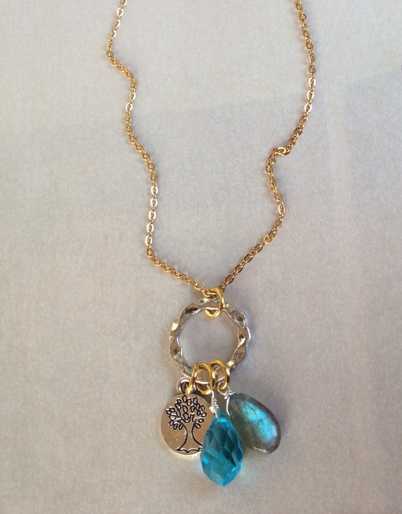 NEW MULTI GEMSTONE GOLD PLATED SILVER CLUSTERED PENDANT SUNDANCE CHARM NECKLACE