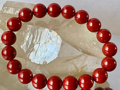 Natural Cinnabar Bracelet – 10mm Round Beads – 7.5″ – Vermilion Red D1413