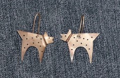 Vintage Artisan Sterling Silver Modernist Dog Earrings Whimsical Folk Art 4.1g