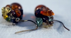 Dangle Earrings with Amber Glass Beads and Various gemstone chip beads