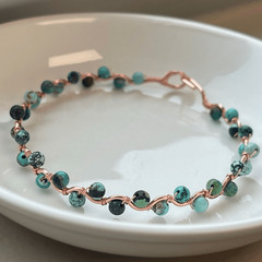 African turquoise 7” copper wire beaded beads handcrafted handmade dainty