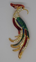 ESTATE JEWELRY RHINESTONES AND ENAMEL BIRD OF PARADISE LARGE 4″ BROOCH