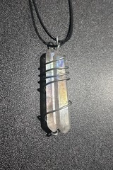 Angel Aura Rainbow Quartz Necklace Bismuth Steel Wire Double Pointed Rare