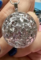 Handmade Pendant Cabochon Sparkling Silver Round Pendant (read full description)