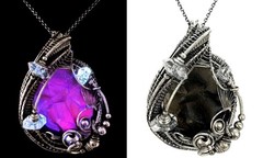 UV-Fluorescent, Black Rose Fluorite Necklace with Herkimer Diamonds: Sterling S