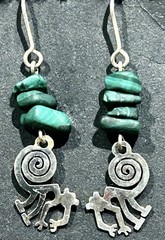 Sterling Silver Monkey Dangle Earrings With Malachite Chips 3.57 Grams 1 5/8”
