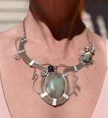 Amazonite, Labradorite & Amethyst Asymmetrical wire Choker statement Necklace