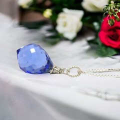 Lab Made Periwinkle Blue Tanzanite Briolette Drop Pendant Sterling Silver 925