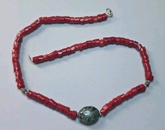 925 Red Coral With Turquiose Beaded Necklace, Sterling Silver Clasp