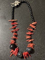 Artisan Red Coral And Black Stone Necklace Costal Beach Ocean Nature Read