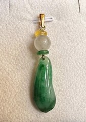 Natural Burmese Grade A apple Green Color Icy Jadeite Jade 18kGold Long BeanPD