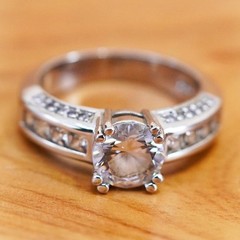 Size 8, vintage Sterling 925 silver engagement ring with crystal ring