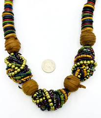 Dyed Coconut Shell Brown Leather Beaded BOHO Necklace